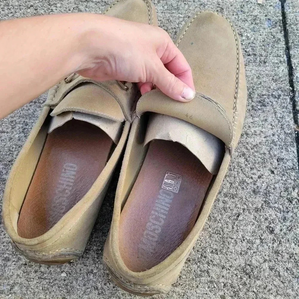 Moschino Mens Genuine Suede Driving Loafers Mocassin Shoes Tan Brown Horsebit 13 - Picture 10 of 11